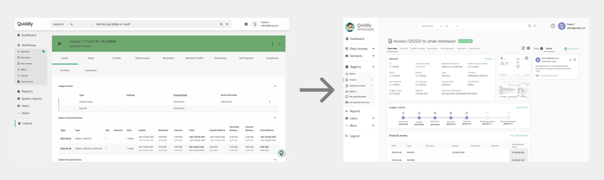 Before and after: invoice details