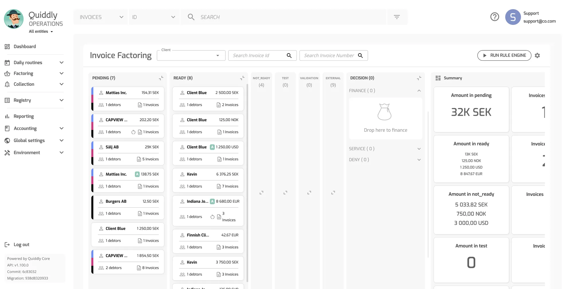 Quiddly invoice factoring board for credit officers