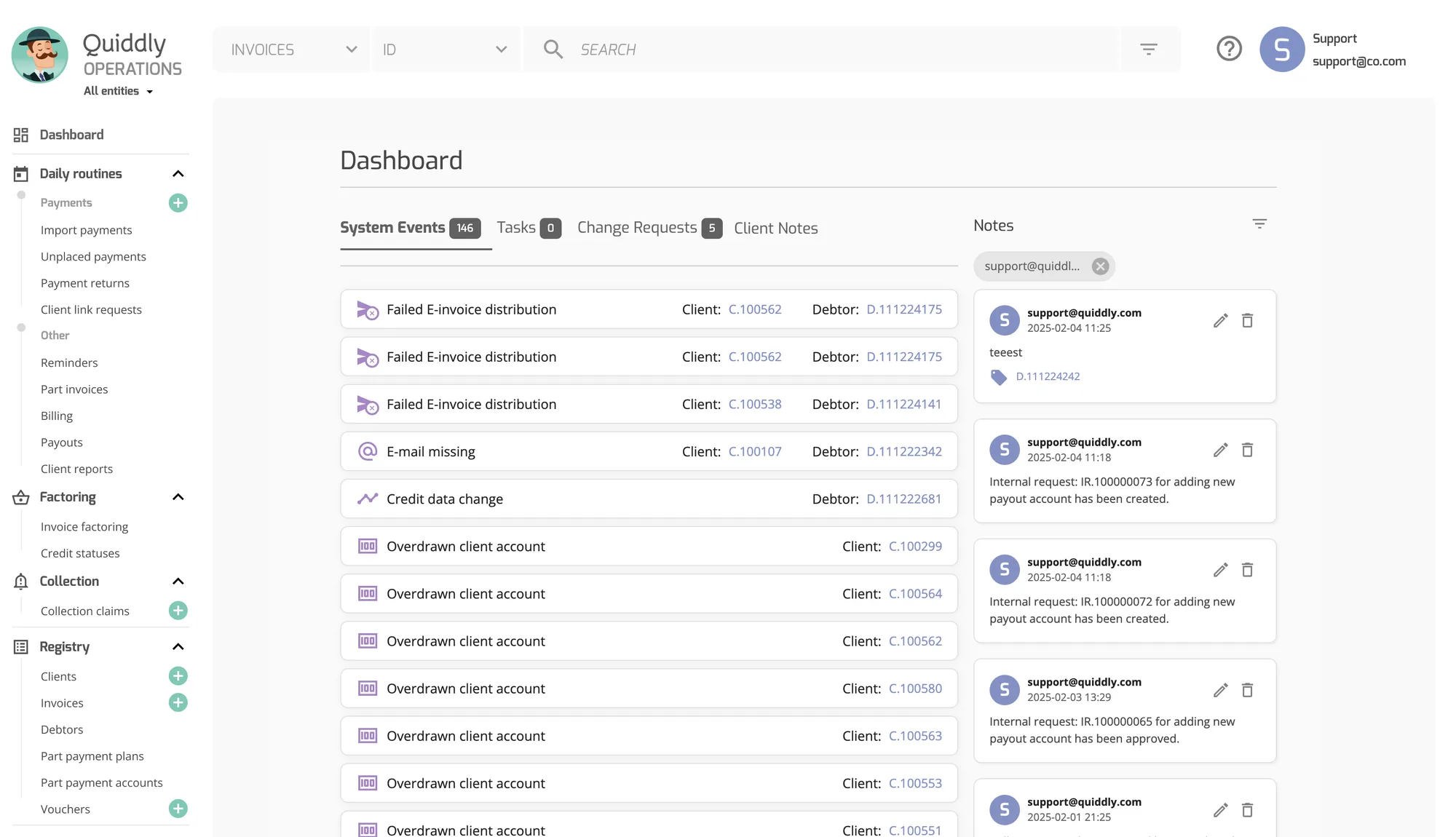 Quiddly Operations dashboard