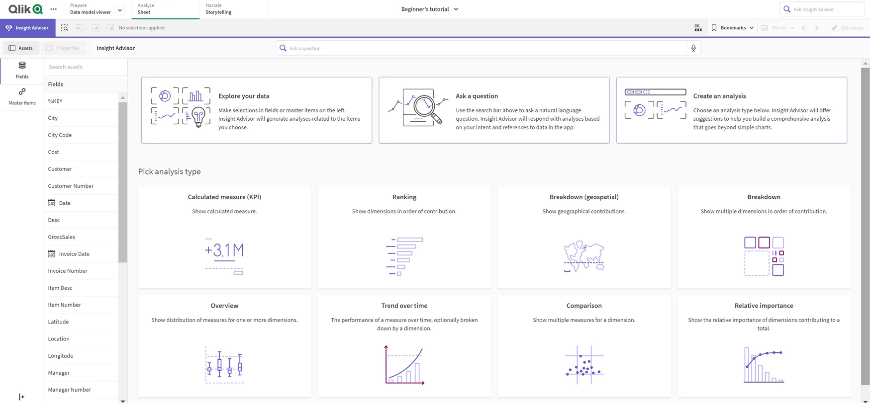 Qlik Sense Insight Advisor