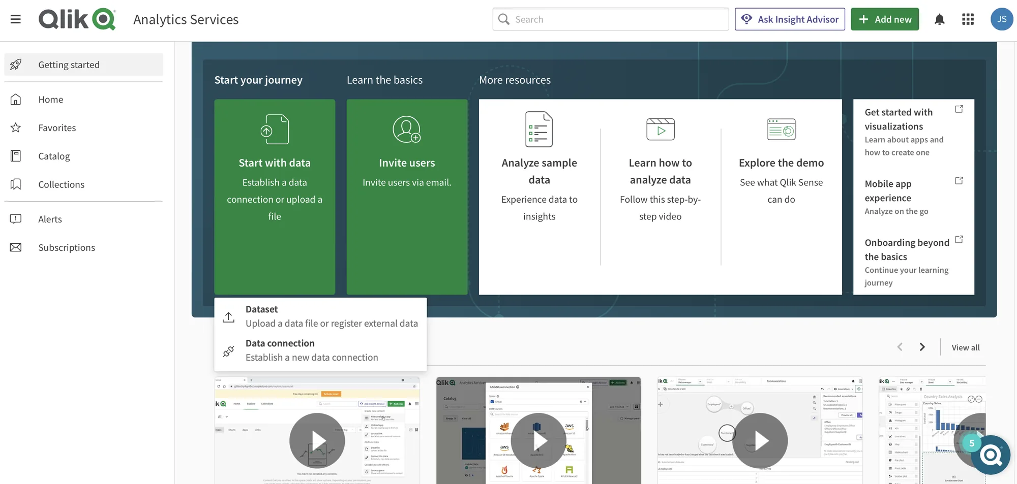 Qlik Sense getting-started page for trial users