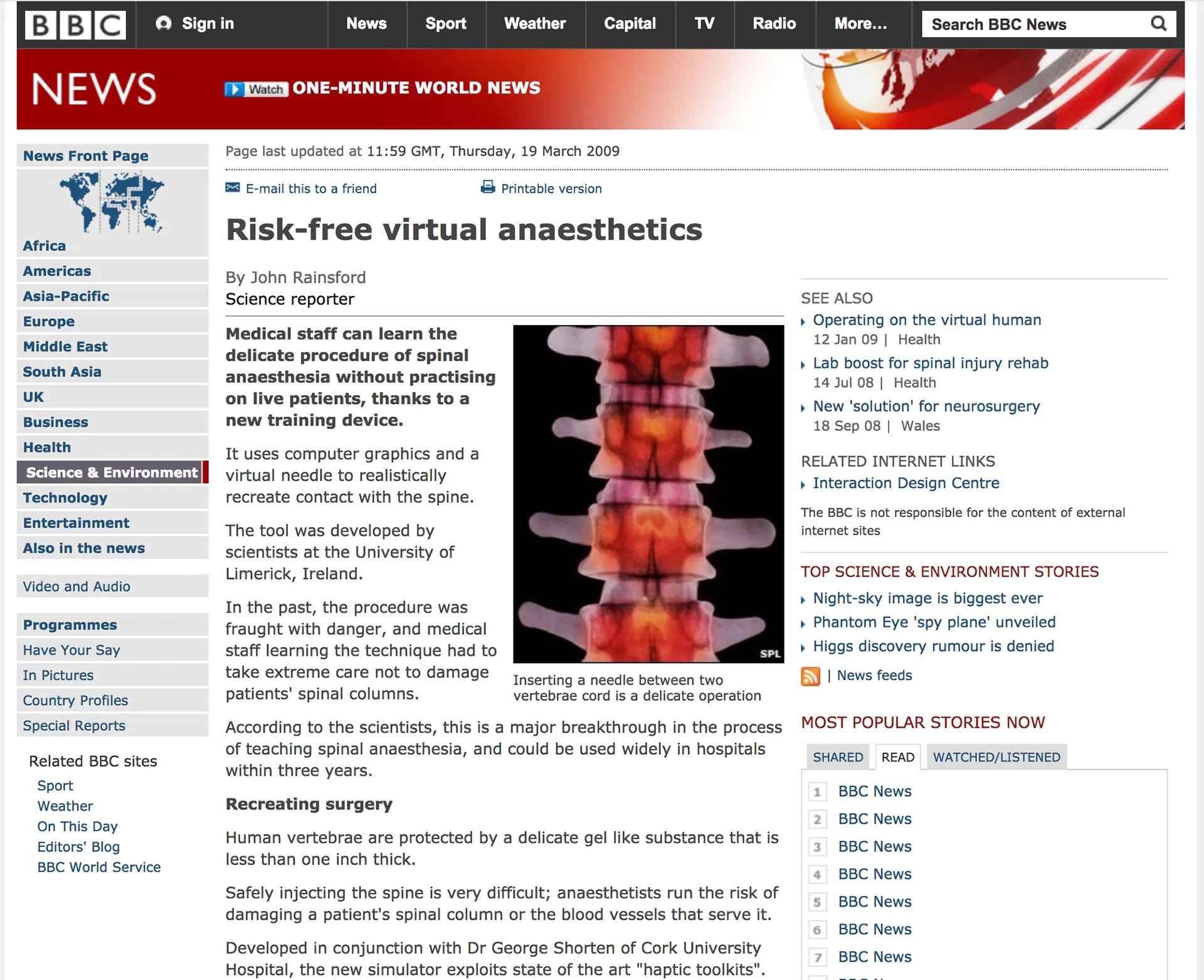 BBC News article: Risk-free virtual anaesthetics