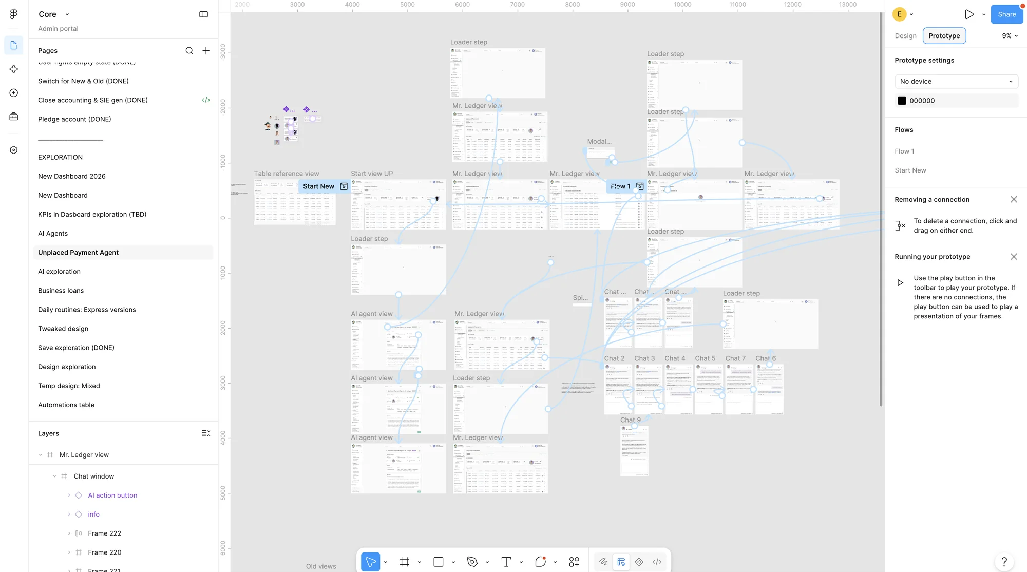 Figma prototype with connected screens and flows for the Unplaced Payment Agent